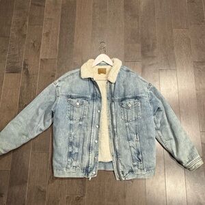 American Eagle Outfitters Oversize Denim Jacket with White Faux Sherpa